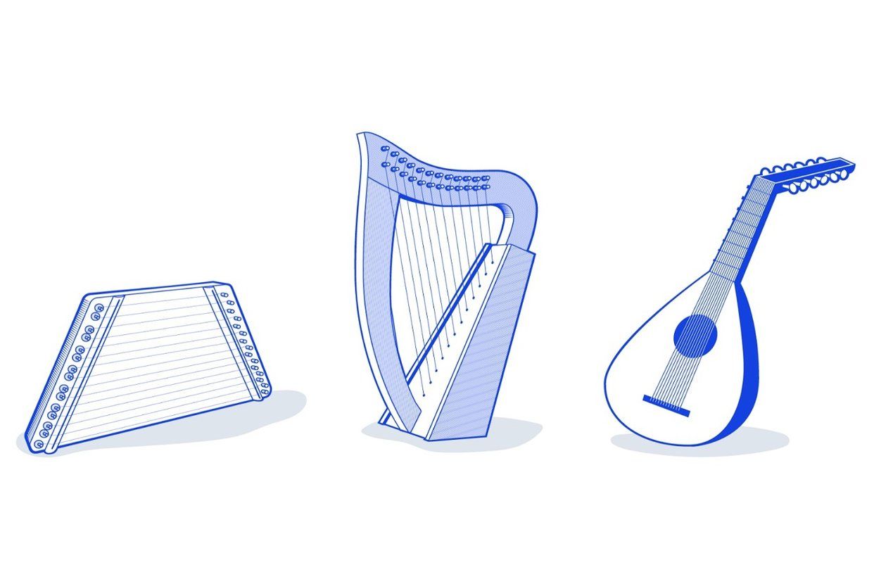 Illustratie van verschillende snaarinstrumenten