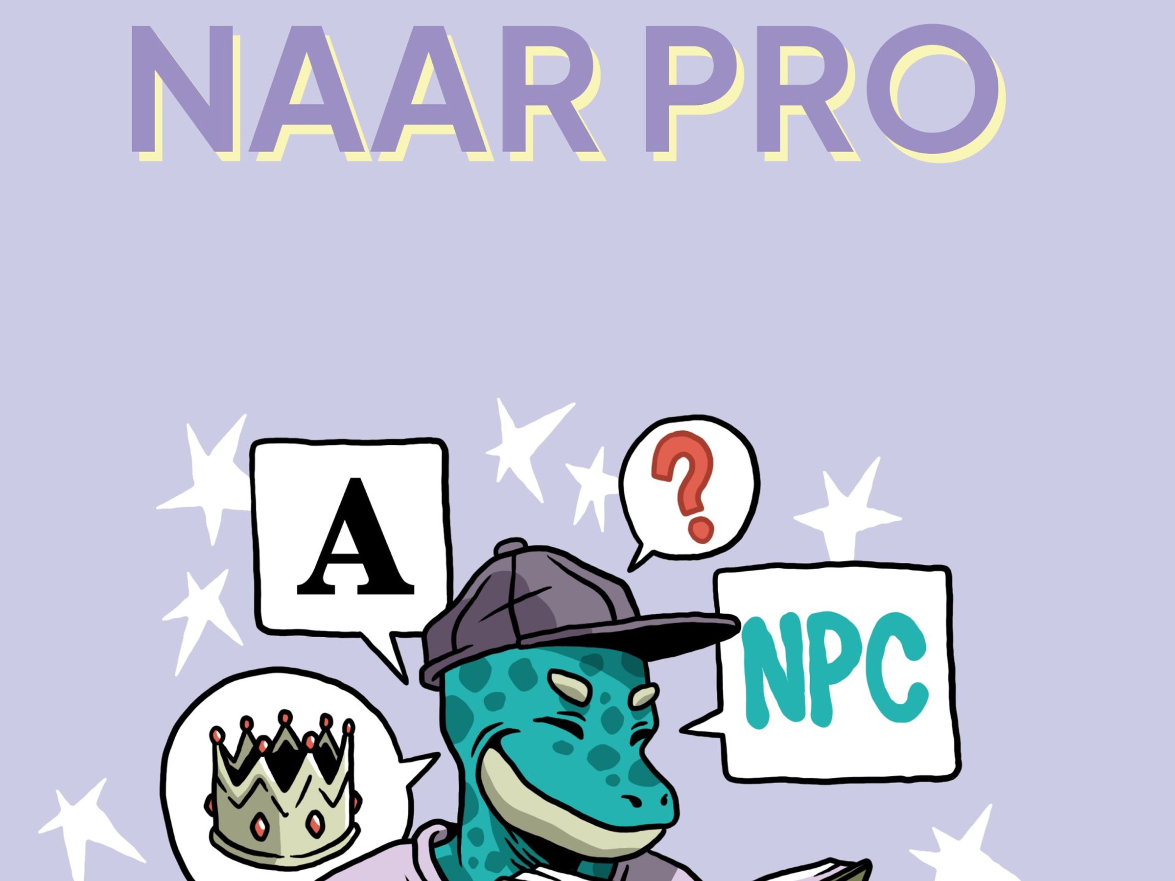Een getekende amfibie met in zijn handen een boekje, met erboven de tekst 'van noob naar pro'