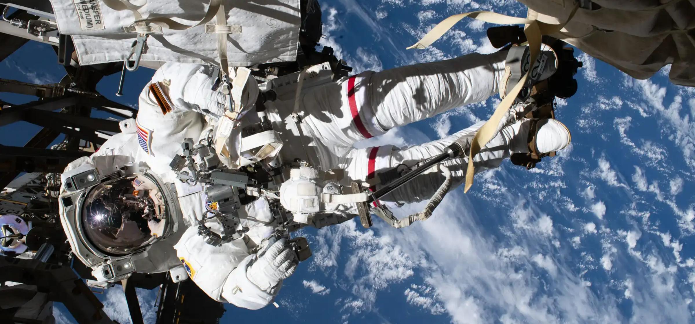 An astronaut doing a spacewalk.