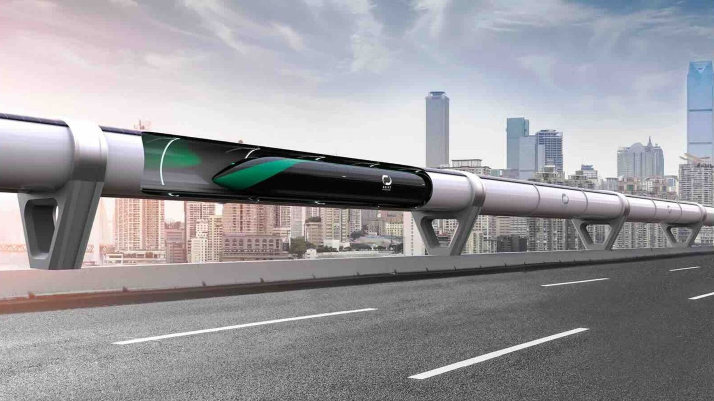 een futuristisch beeld van een trein in een tunnel