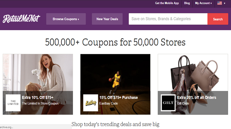 Screenshot of the RetailMeNot website