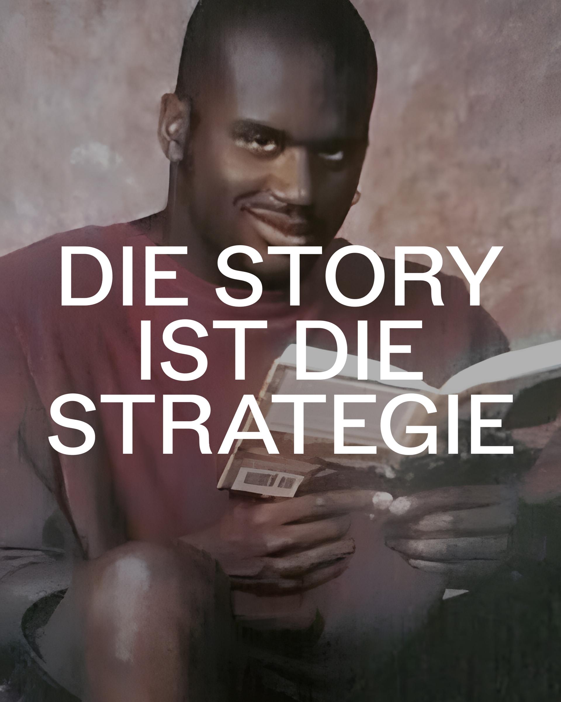 Ein Coverbild mit der Aufschrift "Sie Story ist die Strategie". Im Hintergrund ist ein Meme von Shaq der ein Buch ließt.