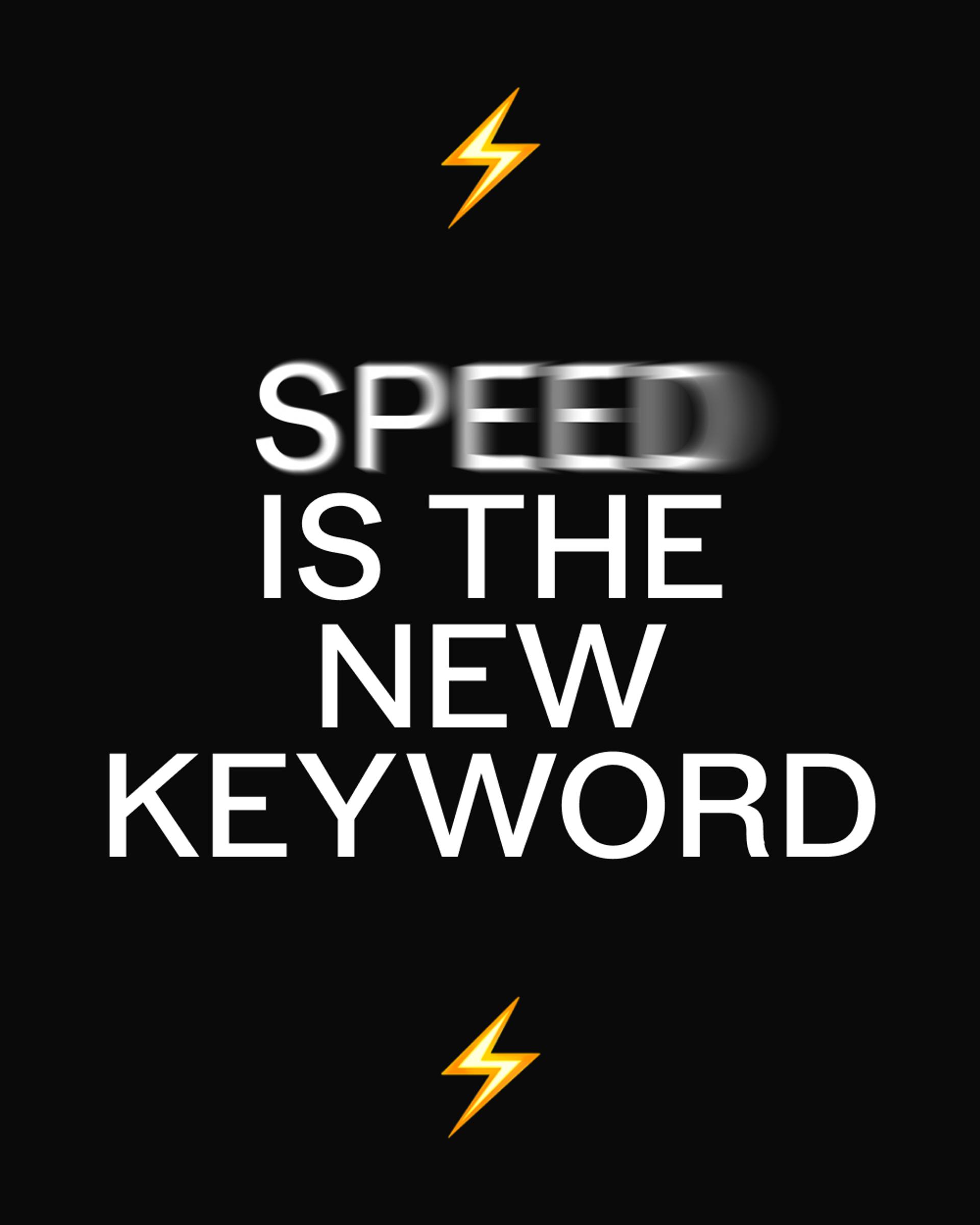 A blog post cover saying "Speed is the new Keyword"