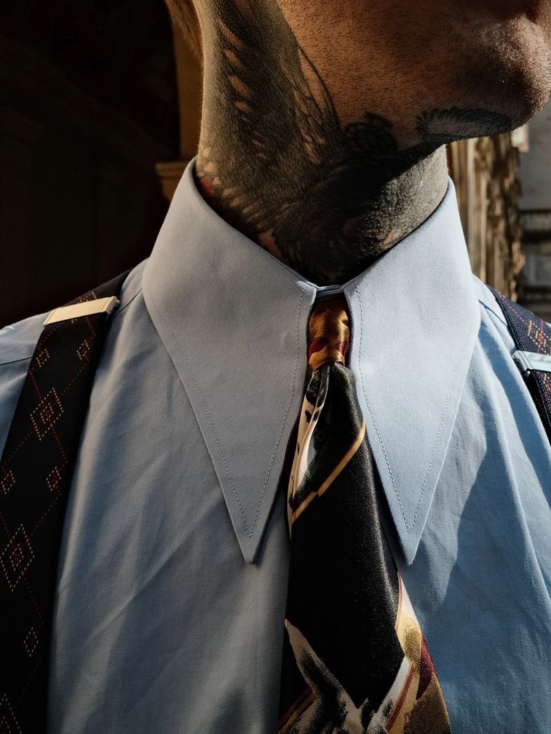 Chemise Col Spear Point Bleu