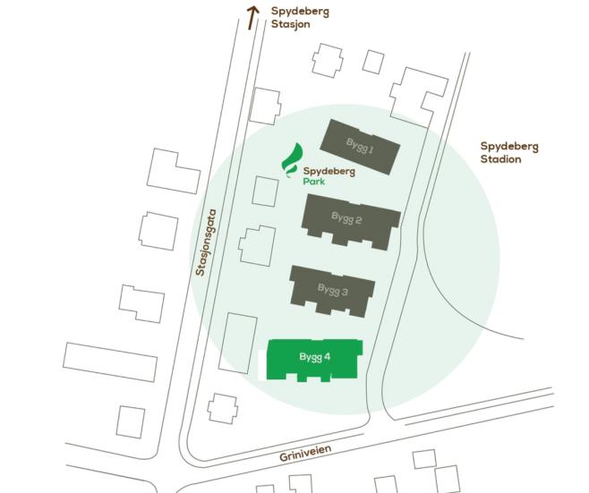 Kart som viser plasseringen av byggetrinn 4 i Spydeberg Park