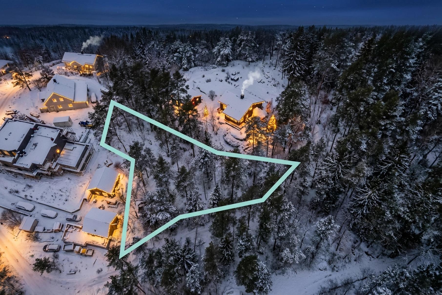 Attentus har gleden av å presentere denne fine tomten i all sin juleprakt. Det gjøres oppmerksom på at bildet er KI generert, og avviker fra virkeligheten.