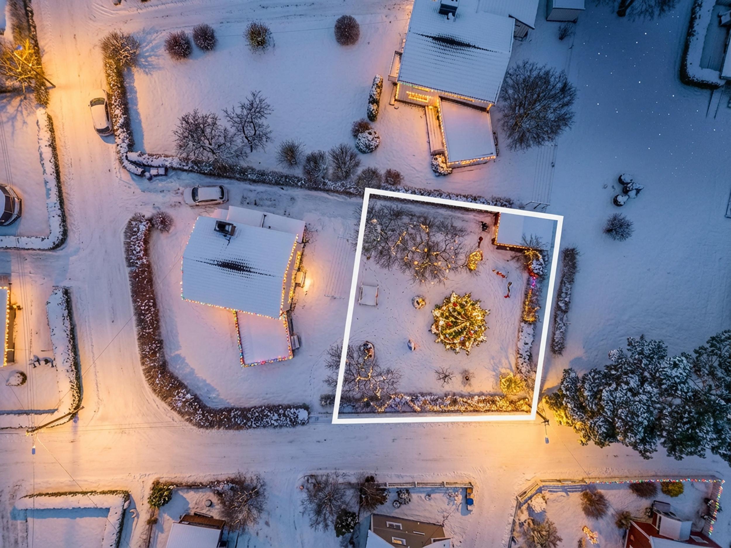 Attentus har gleden av å presentere denne fine tomten i all sin juleprakt. Det gjøres oppmerksom på at bildet er KI generert, og avviker fra virkeligheten.