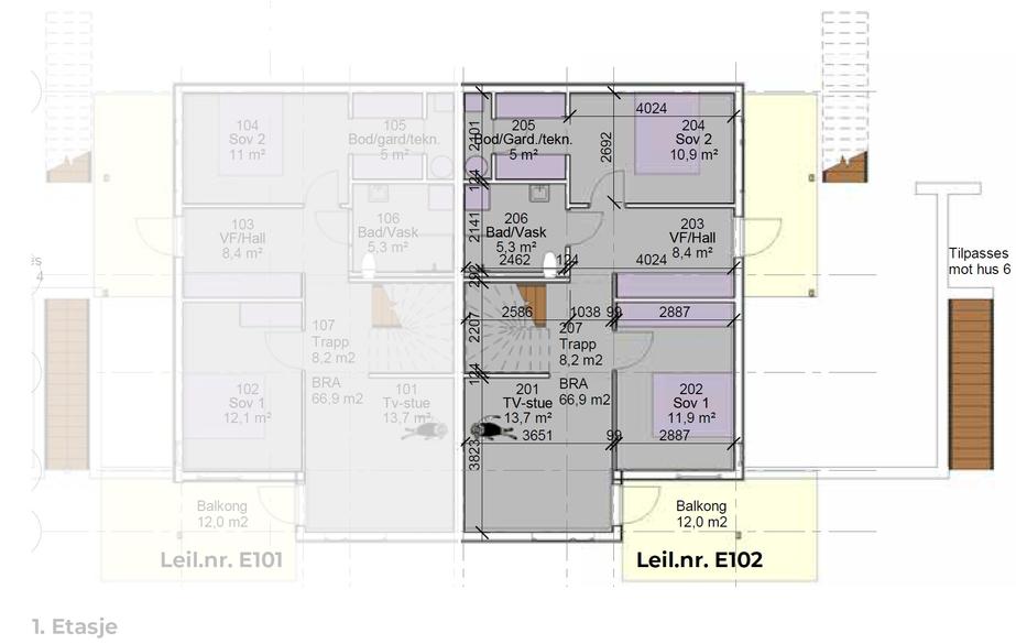 Plantegning - leilighet E102 - Første etasje