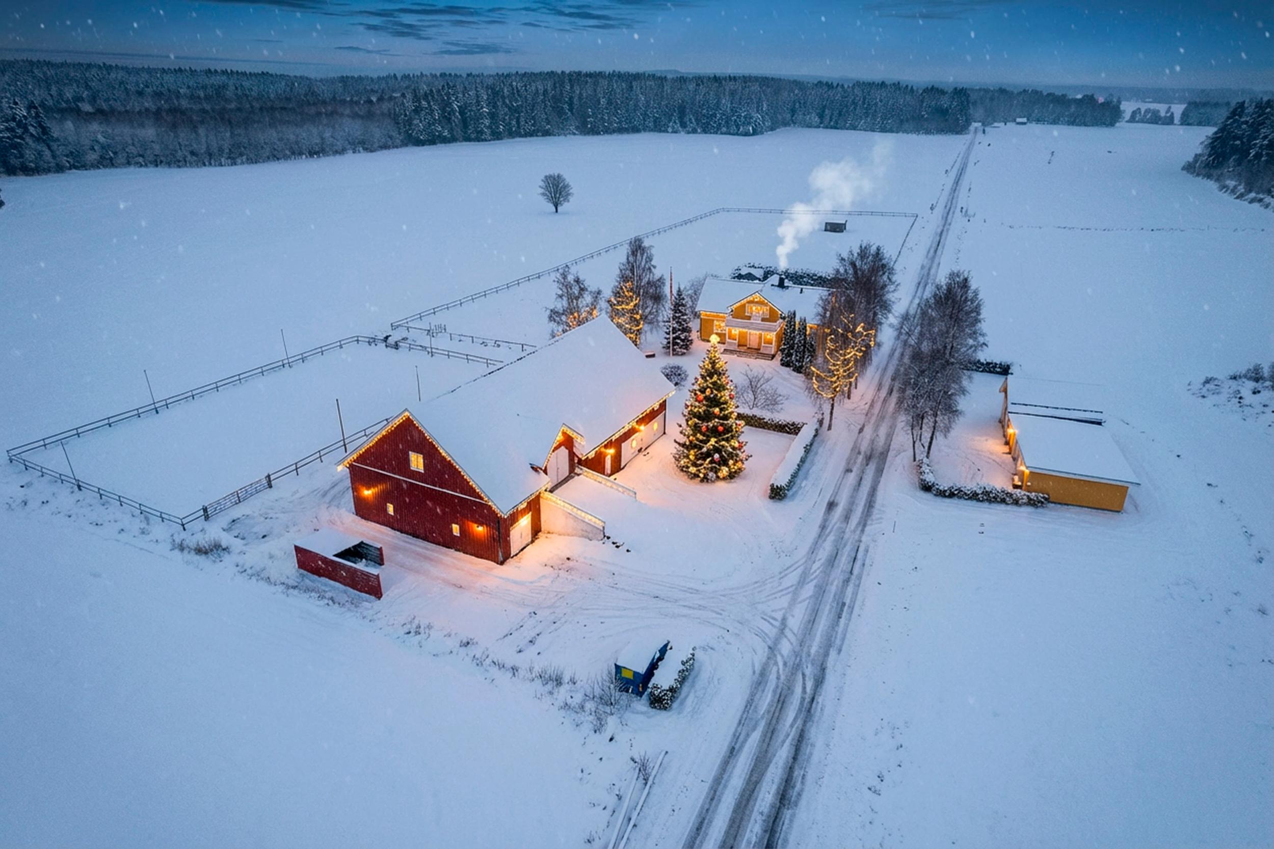 Attentus har gleden av å presentere denne fine boligen i all sin juleprakt. Det gjøres oppmerksom på at bildet er KI generert, og avviker fra virkeligheten.