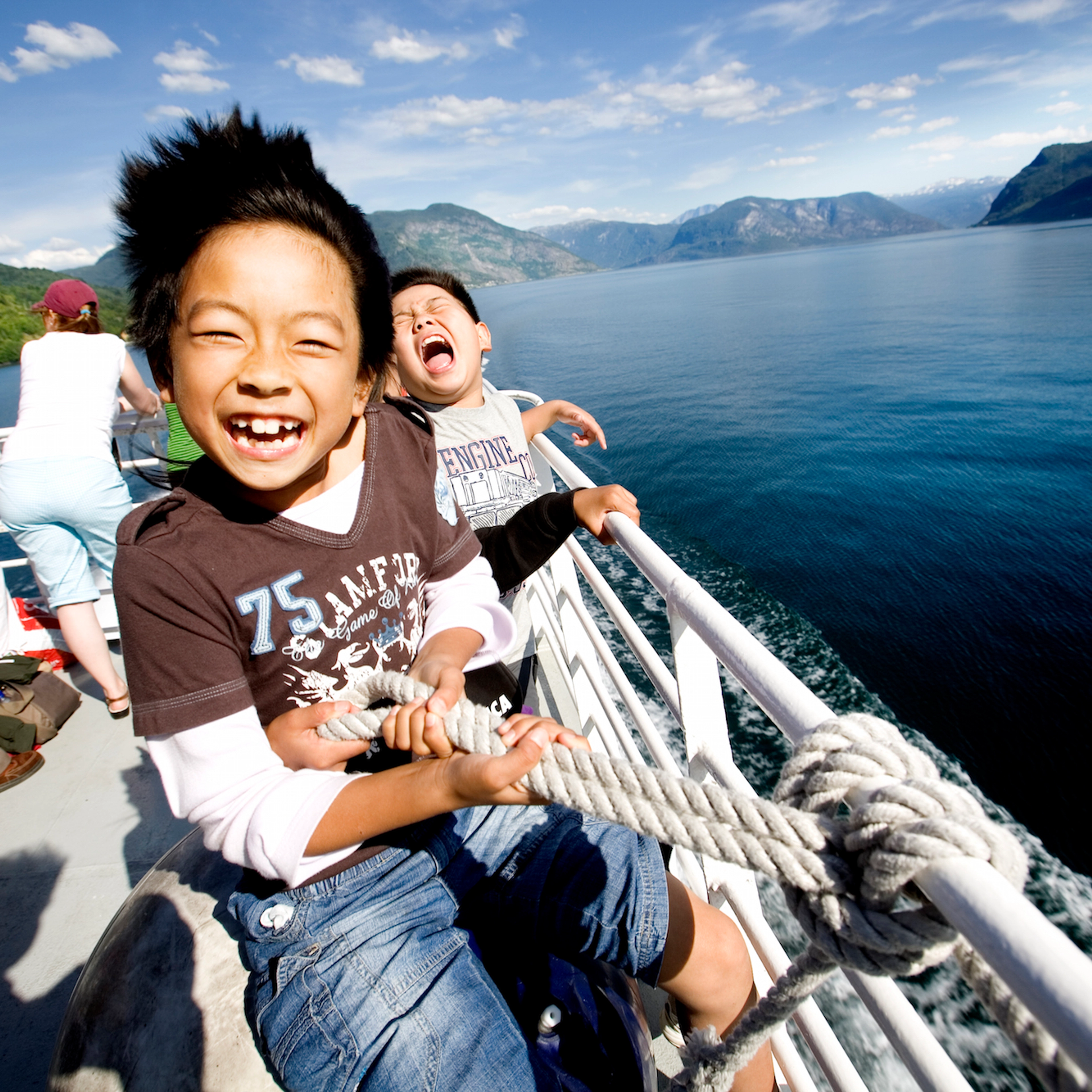 Happy Children on the Sognefjord in a nutshell tour, Norway