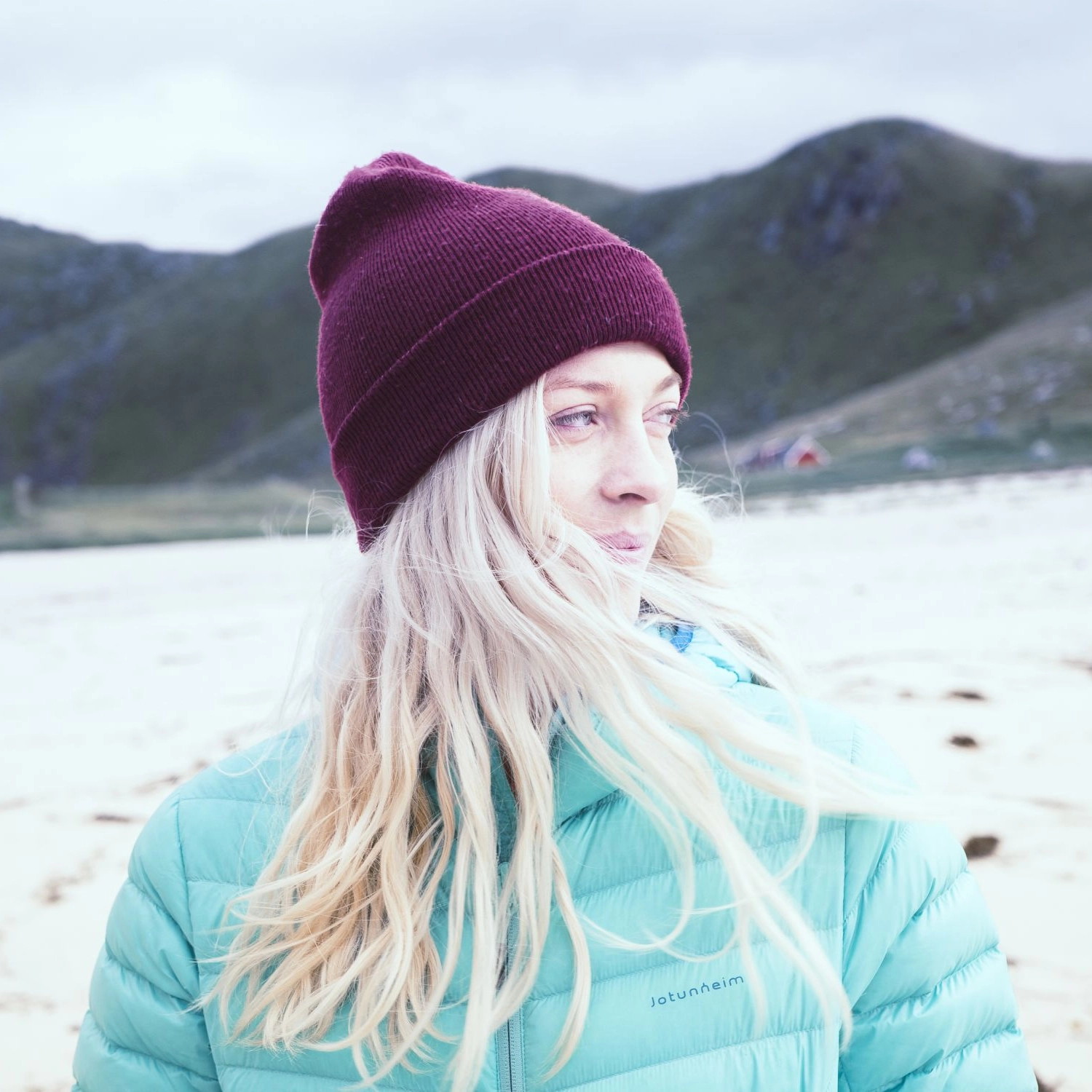 Tonje on the white beaches in Lofoten - Norway