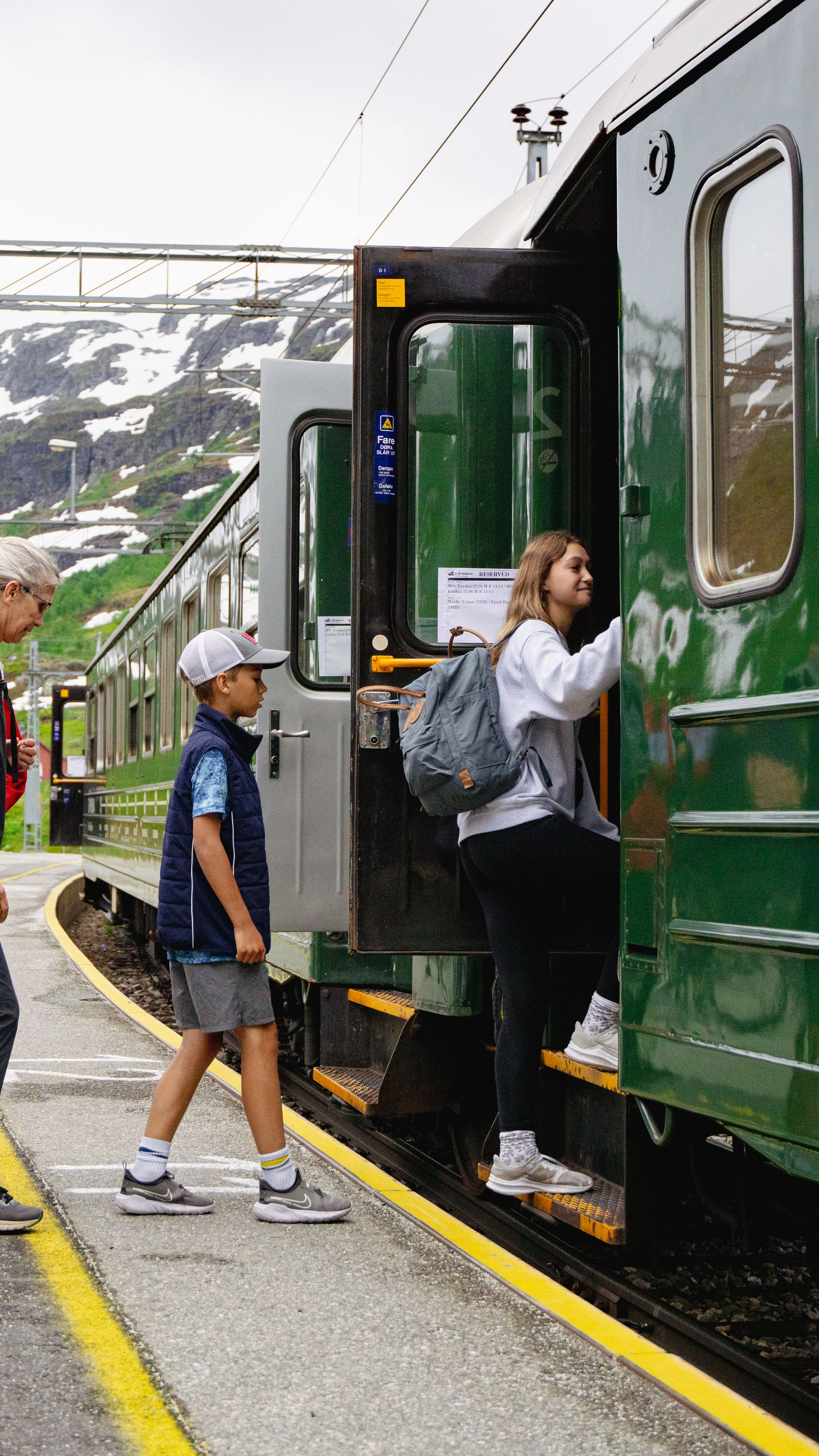 Audrey and her family boarding the Flåm Railway Audrey and her family boarding the Flåm Railway