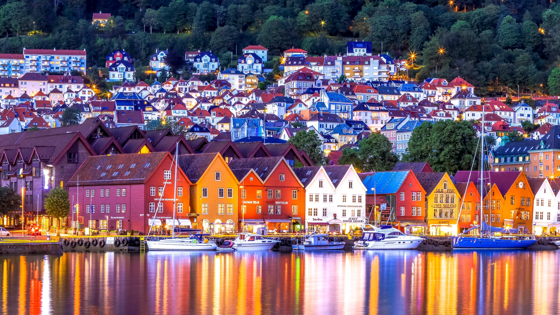 UNESCO Bryggen in Bergen seen from seaside - Bergen, Norway