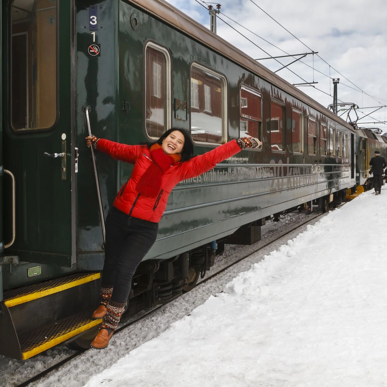 Happy girl on the Flåm Railway - Norway