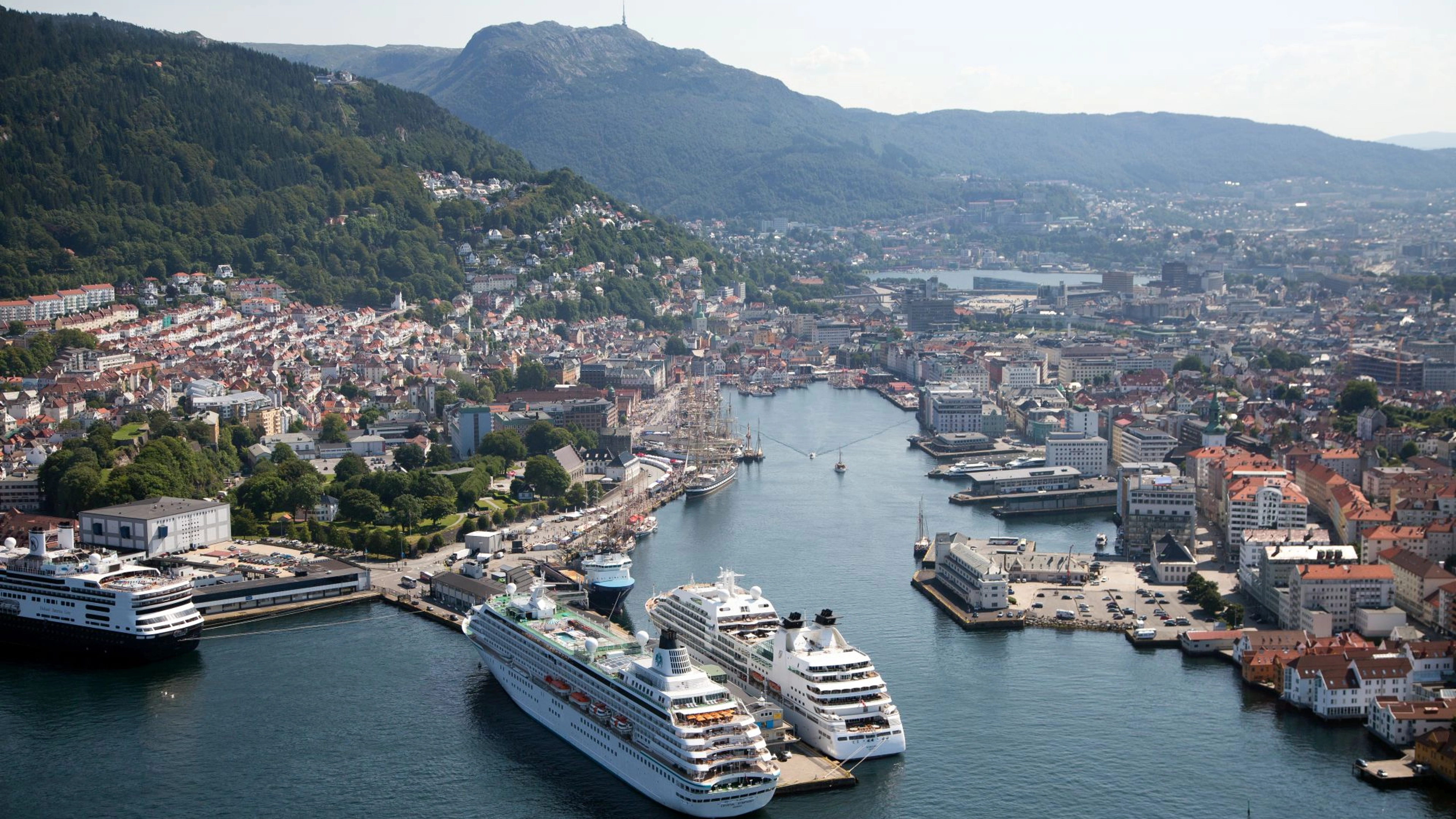 The Bergen bay, Vågen, seen from the air - Bergen Norway 