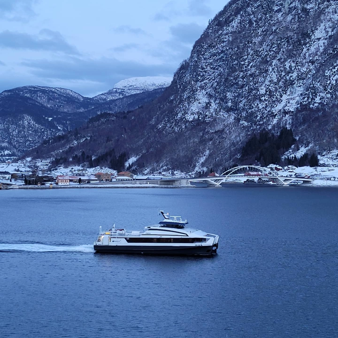 The Express Boat passing by  Sogndal - Sognefjord in a nutshell winter tour, Sogndal, Norway