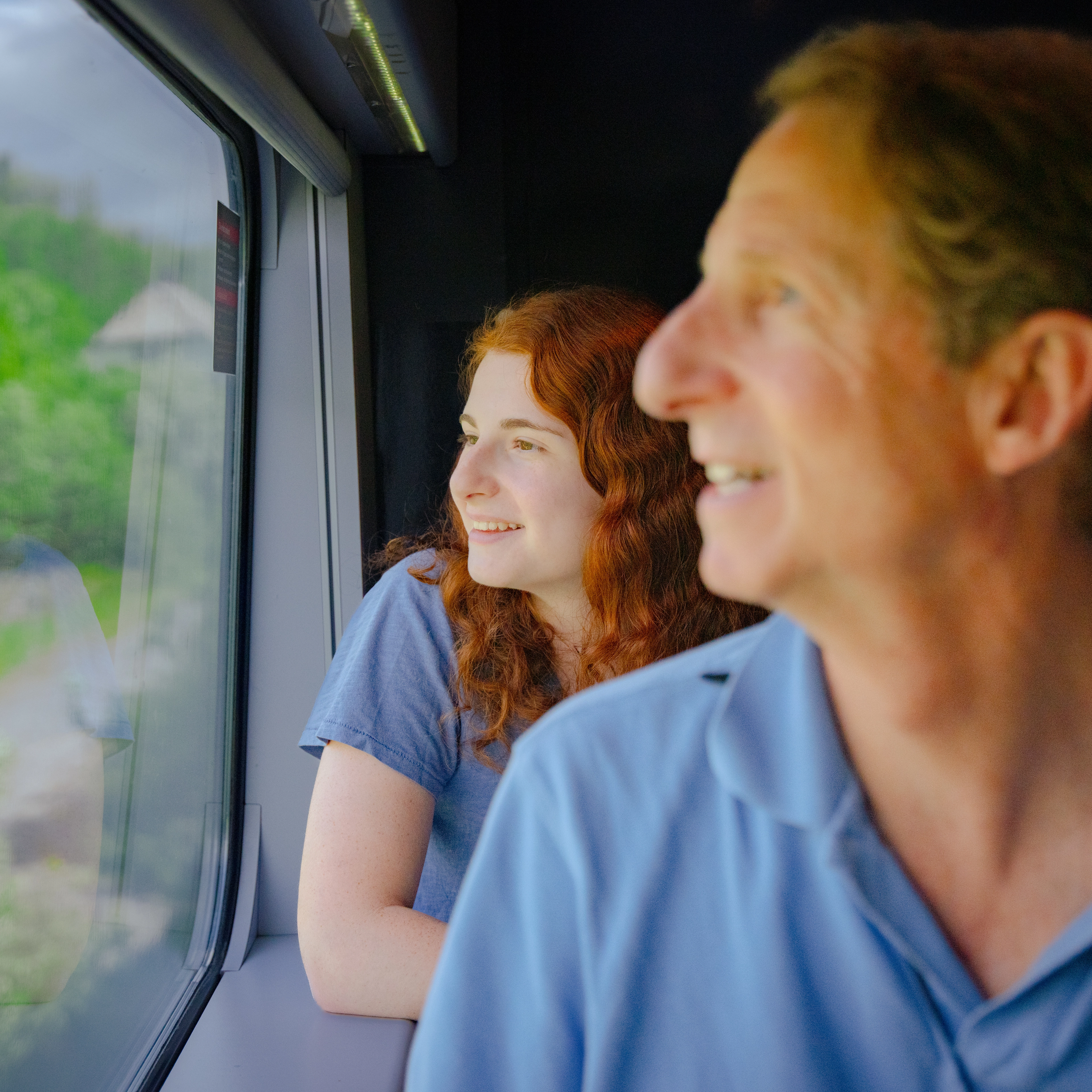 The Bergen Railway Father and daughter looking out from the Bergen Railway