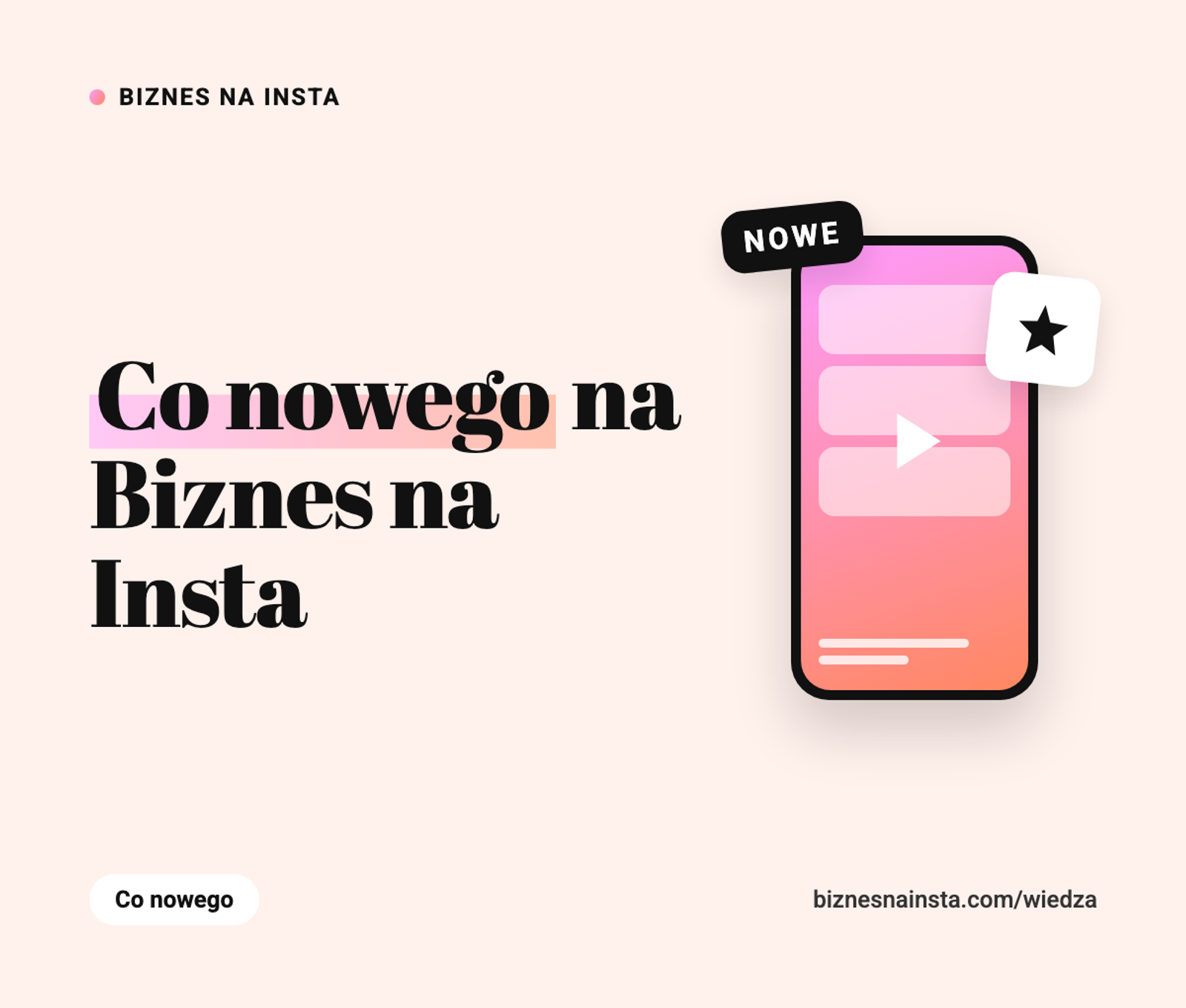 Okładka wpisu z napisem Co nowego na Biznes na Insta w kolorach platformy.
