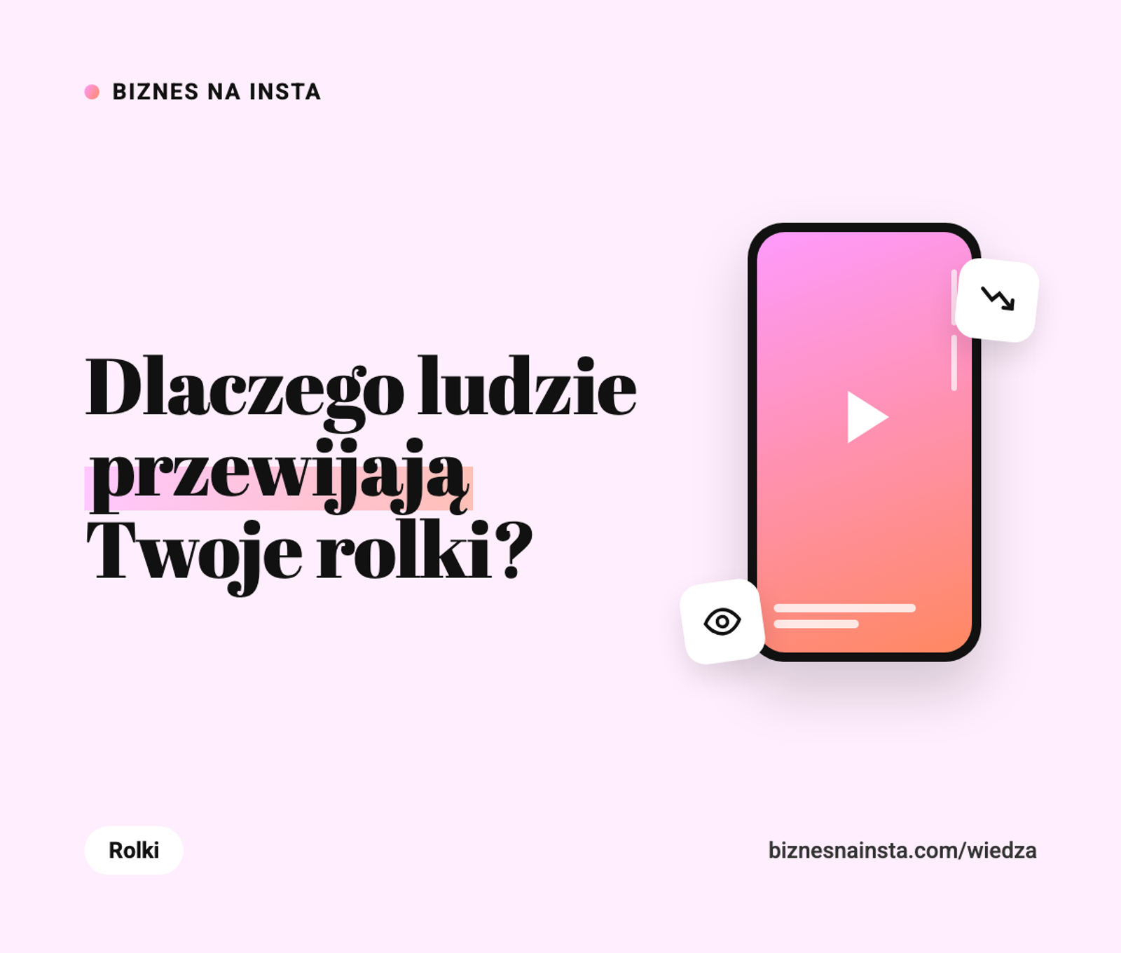 Okładka wpisu z pytaniem Dlaczego ludzie przewijają Twoje rolki? w kolorach Biznes na Insta.