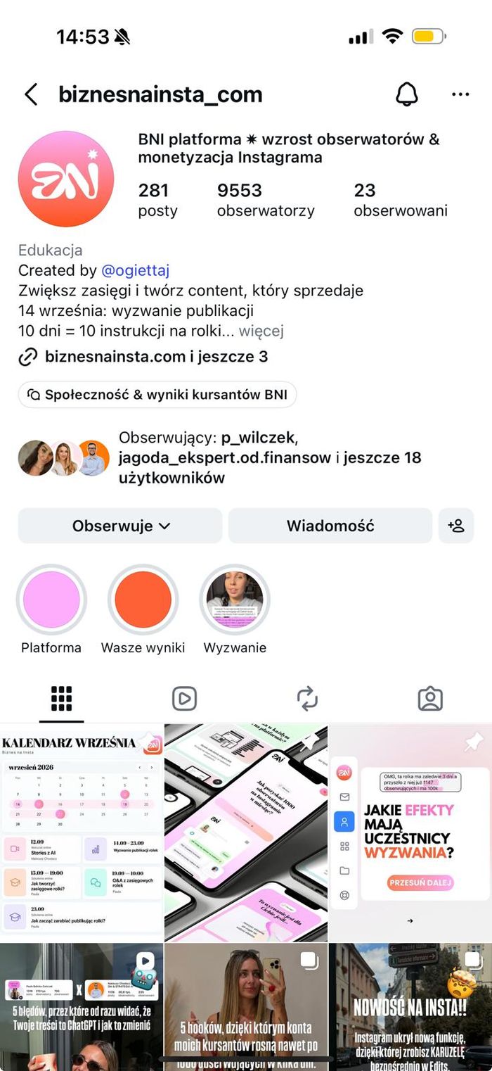 Profil @biznesnainsta_com na Instagramie