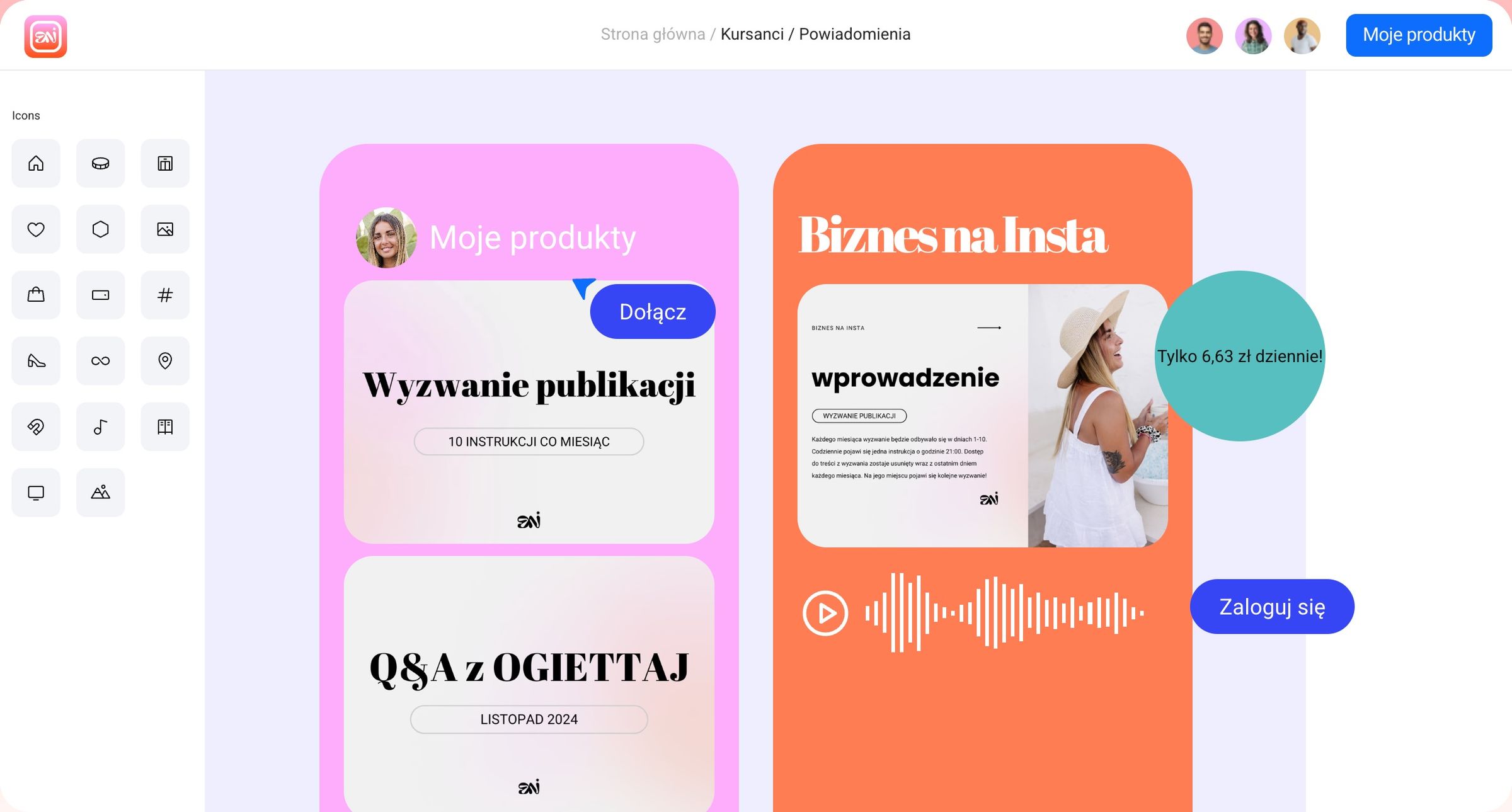 Podgląd platformy Biznes na Insta