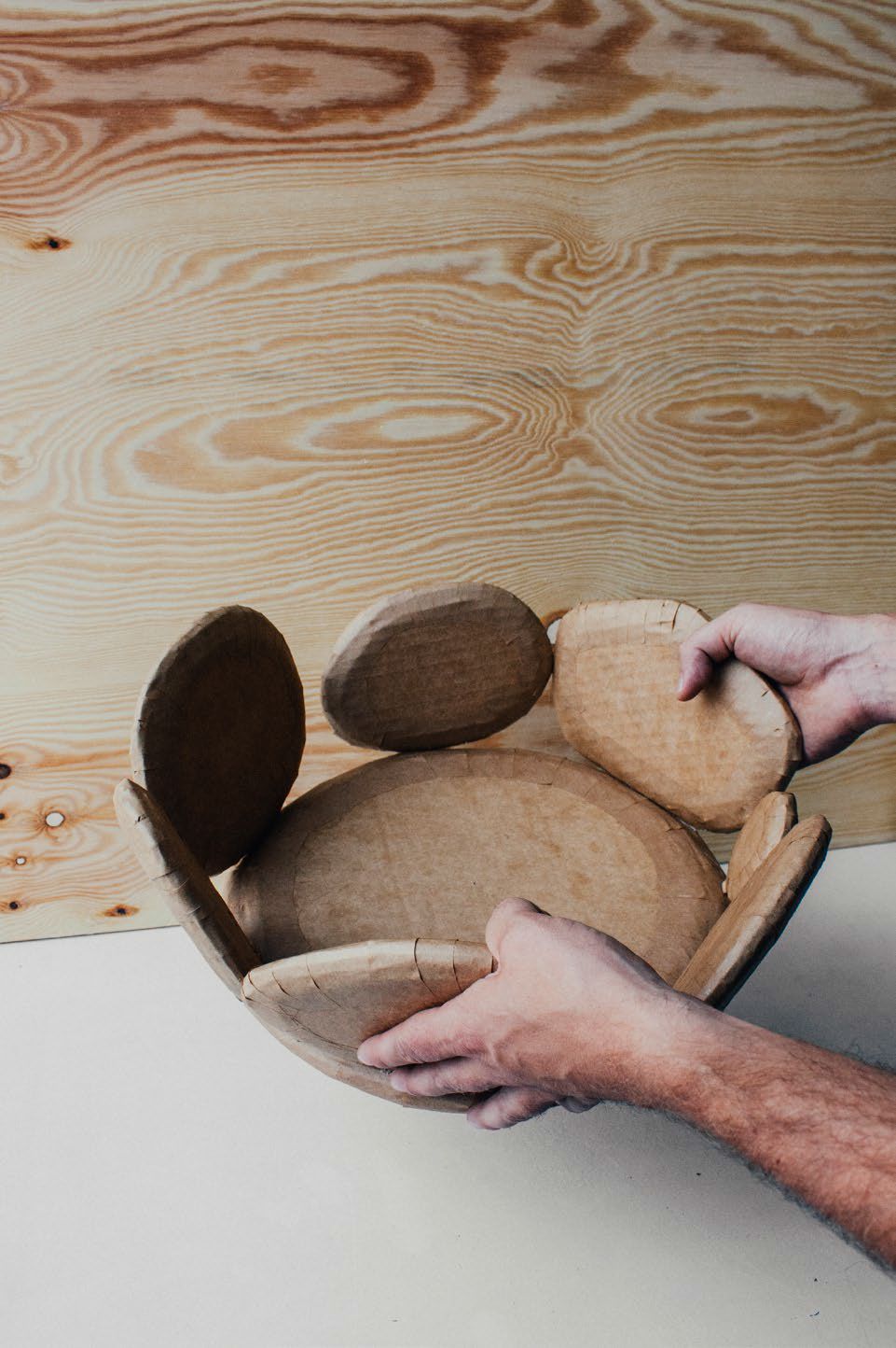 hands holding card model of fruitbowl