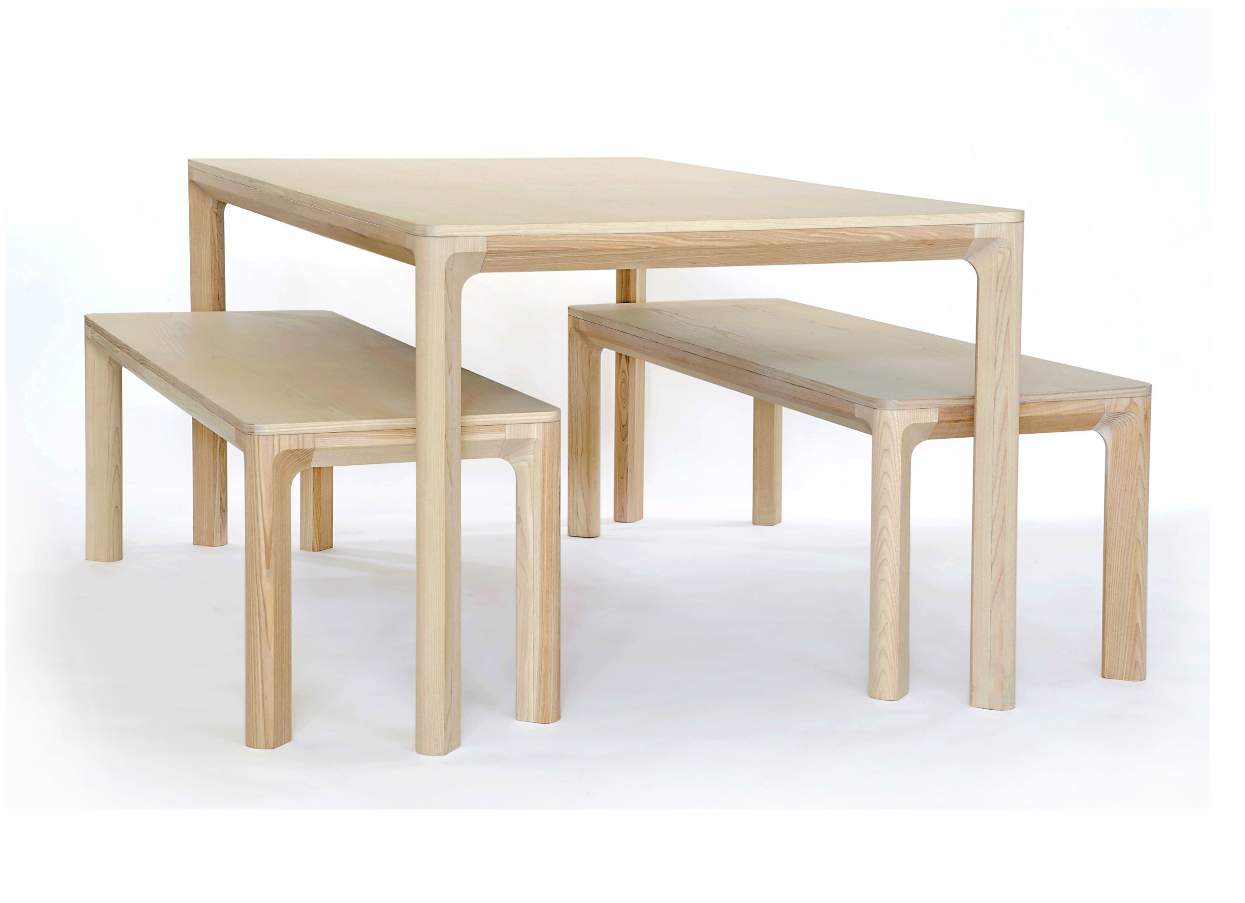 Nora Dining Table designed by Jonas Stokke, wooden table and wooden benches