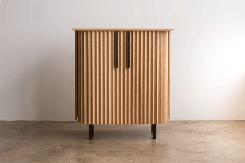 Tambour Cabinet designed by Jonas Stokke, wooden cabinet with sliding doors, GIF