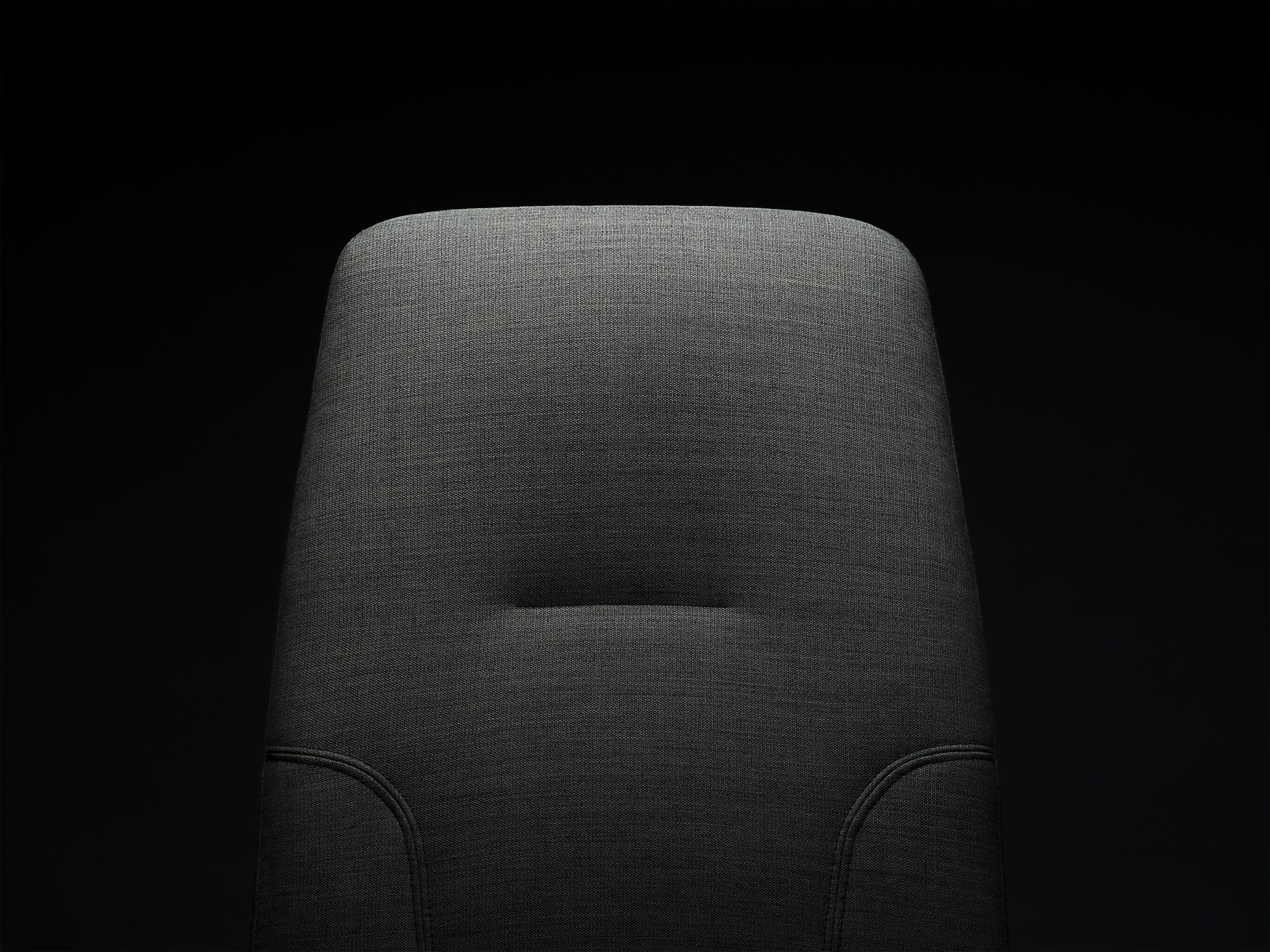 RH Logic redesigned by Jonas Stokke, grey office chair in black surroundings, frontside