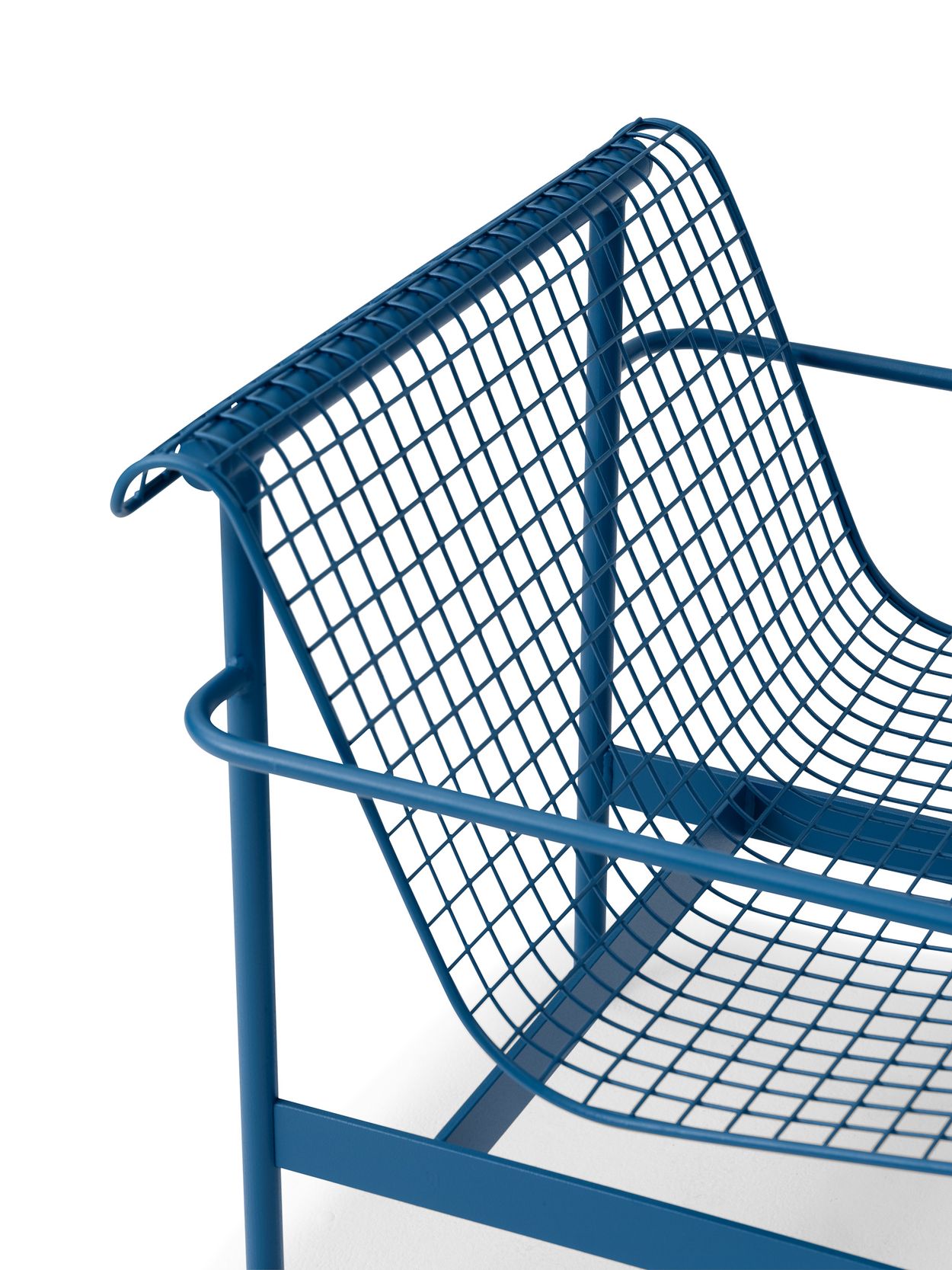 close up of blue wire chair vestre jonas stokke