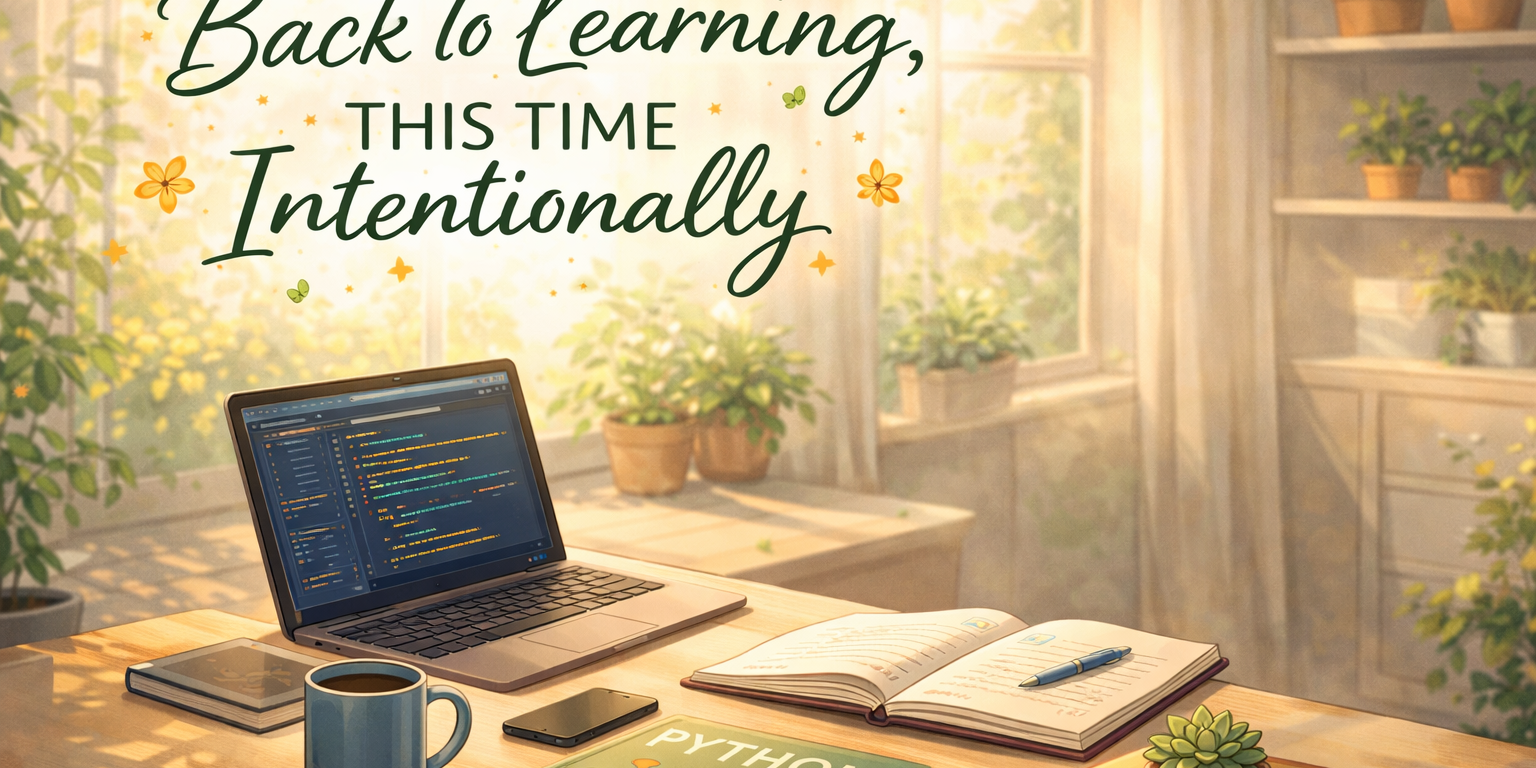 Work space with a back to learning intentionally text