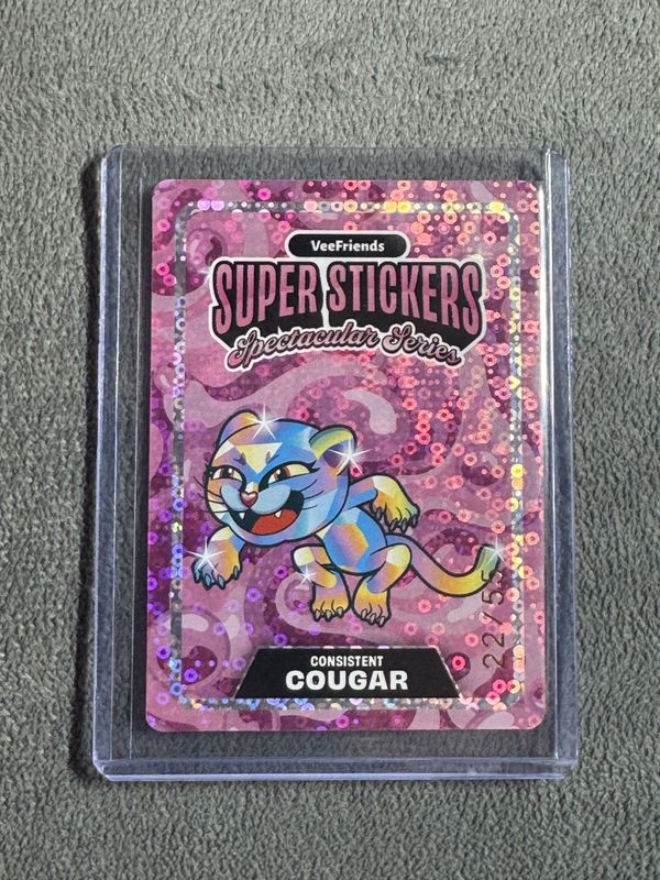 VeeFriends Super Stickers Spectacular Series Consistent Cougar Hologram on Bubble Gum Numbered Parallel 22/55