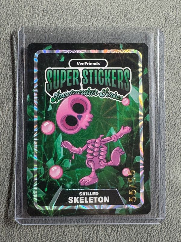 VeeFriends Super Stickers Spectacular Series Skilled Skeleton Emerald Spectacular Match Numbered 55/55 /55