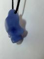 Hand Blown Frosted Blue Glass Skull Pendant Necklace on Black Cord - beerglass