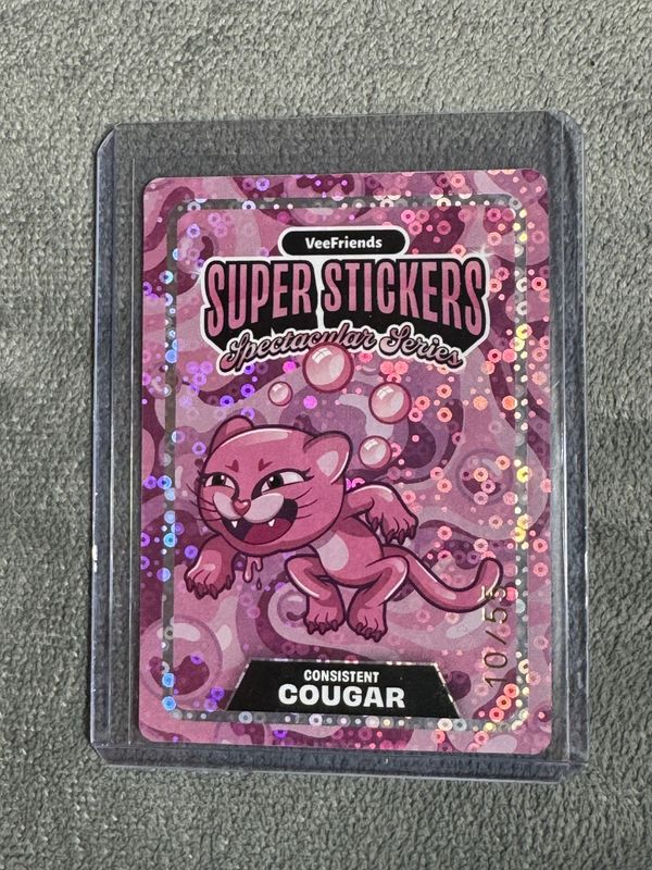 VeeFriends Super Stickers Spectacular Series Consistent Cougar Bubble Gum / Bubble Gum Spectacular Match Numbered 10/55