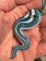 Handblown Glass Snake Serpent Pendant Necklace - Teal, Blue & White Swirl