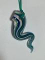 Handblown Glass Snake Serpent Pendant Necklace - Teal, Blue & White Swirl