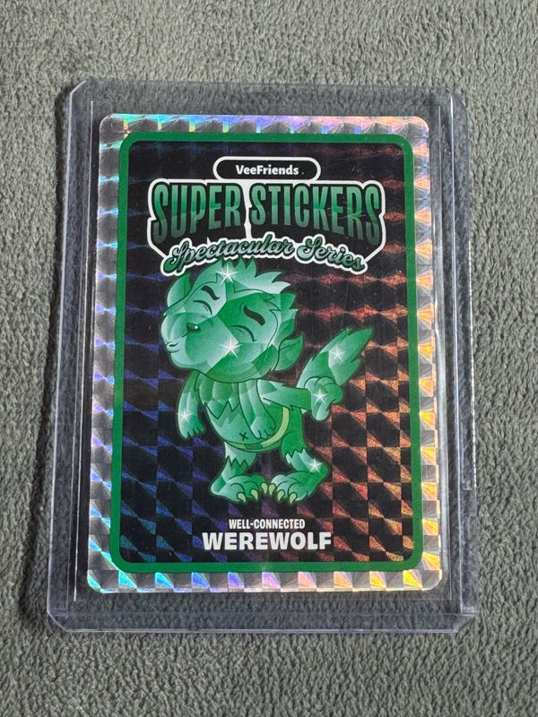 VeeFriends Super Stickers Spectacular Series Well-Connected Werewolf Emerald on Hologram Numbered Parallel /55