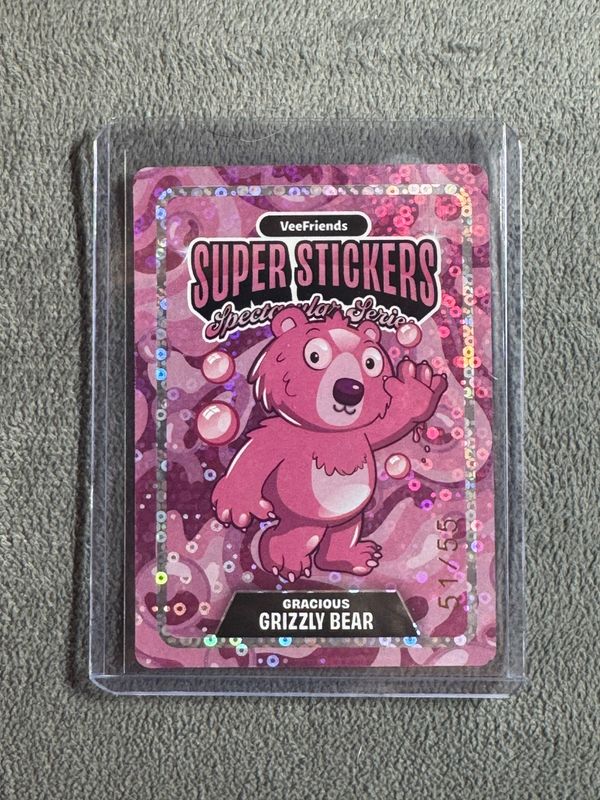 VeeFriends Super Stickers Spectacular Series Gracious Grizzly Bear Bubble Gum Spectacular Match Numbered 51/55