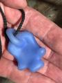 Hand Blown Frosted Blue Glass Skull Pendant Necklace on Black Cord - beerglass