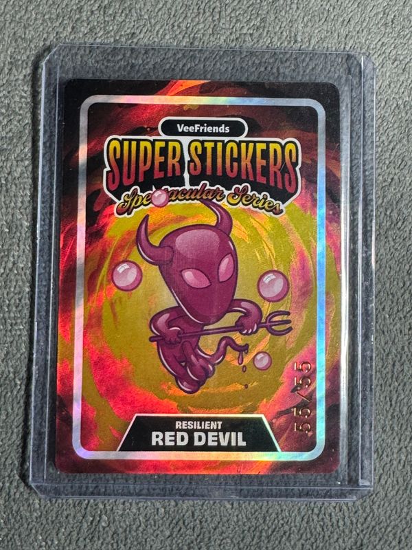 VeeFriends Super Stickers Spectacular Series Resilient Red Devil Holographic Prismatic Numbered 55/55