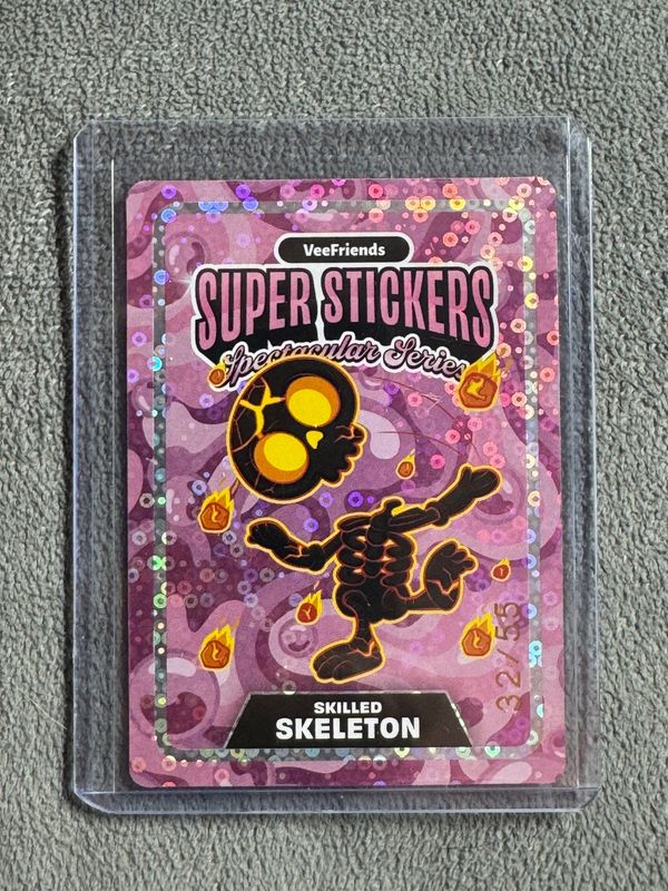 VeeFriends Super Stickers Spectacular Series Skilled Skeleton Bubble Gum Spectacular Match Numbered 32/55