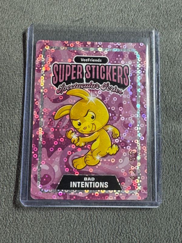 VeeFriends Super Stickers Spectacular Series Bad Intentions Gold / Bubble Gum Numbered 42/55