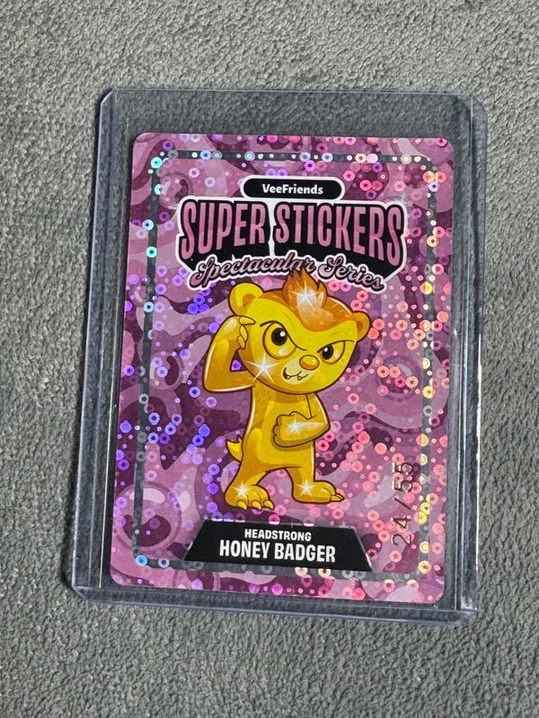 VeeFriends Super Stickers Spectacular Series Headstrong Honey Badger Holographic Sequin Numbered 24/55