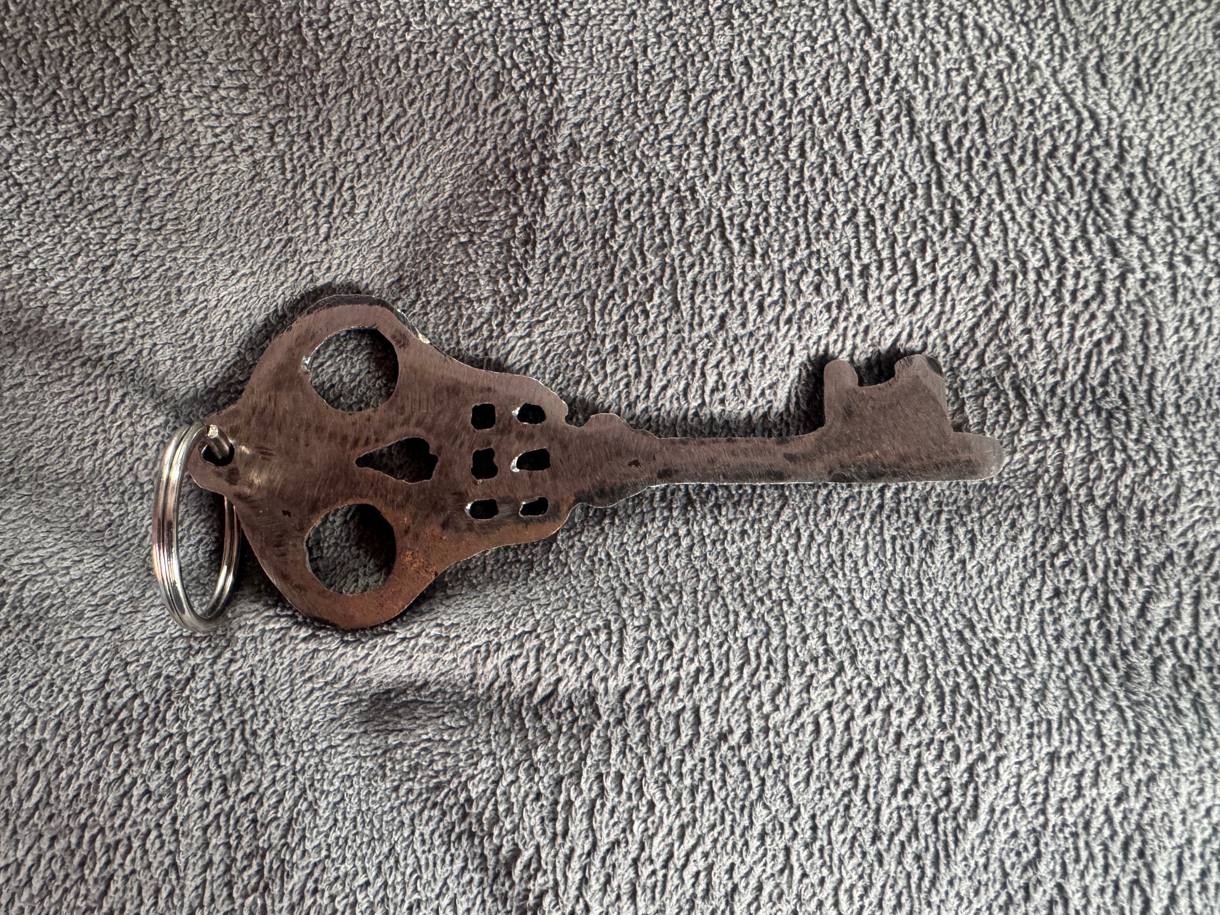 CNC Etched Skeleton Key Keychain — Skull Design