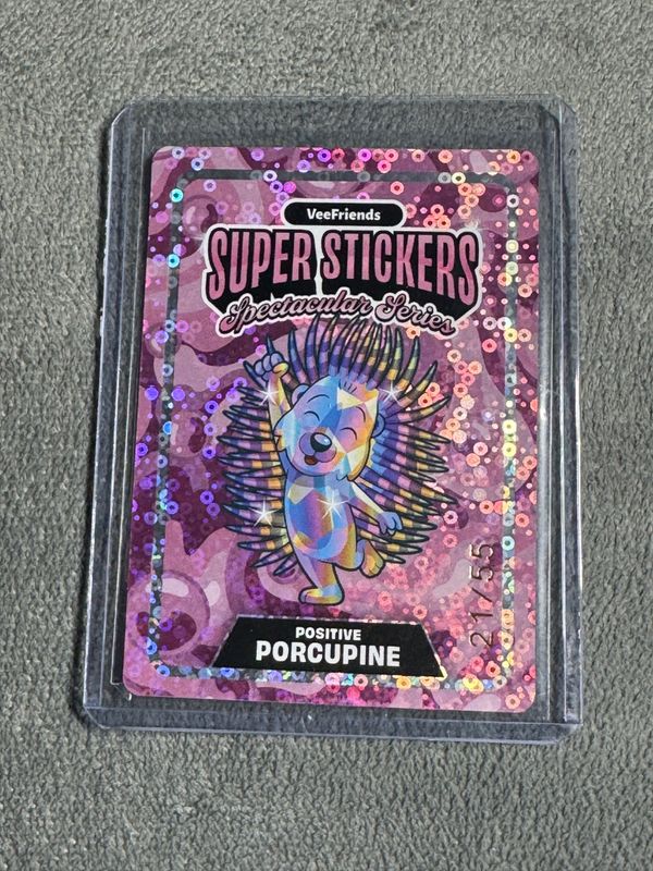 VeeFriends Super Stickers Spectacular Series Positive Porcupine Holographic Sequin Numbered 21/55