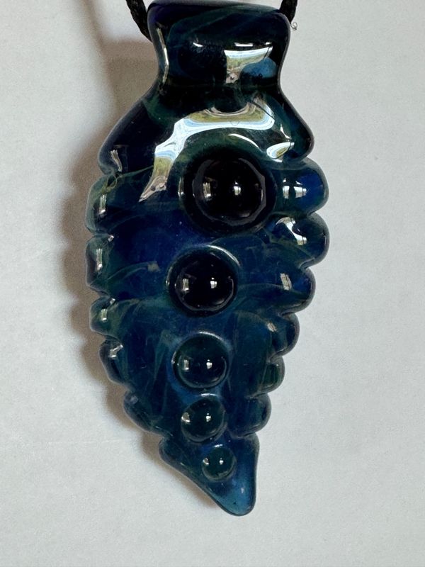 Handblown Glass Arrowhead Pendant Necklace - Signed "Beerglass" - Deep Blue & Green Swirl