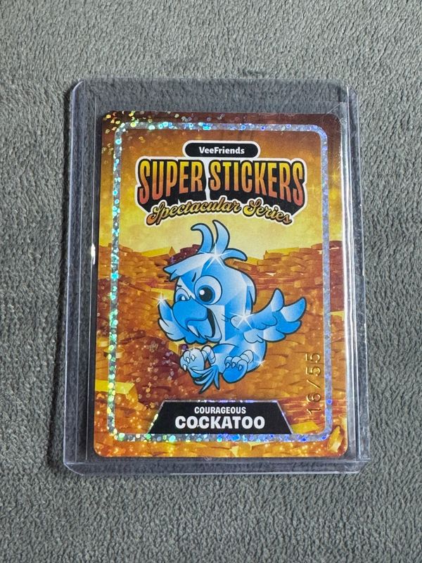 VeeFriends Super Stickers Spectacular Series Courageous Cockatoo Diamond on Gold Numbered 16/55