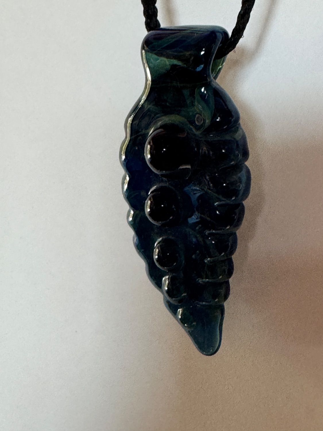 Handblown Glass Arrowhead Pendant Necklace - Signed "Beerglass" - Deep Blue & Green Swirl