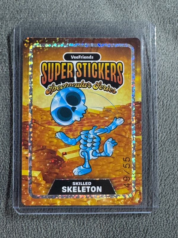 VeeFriends Super Stickers Spectacular Series Skilled Skeleton Diamond on Gold Numbered Parallel 49/55